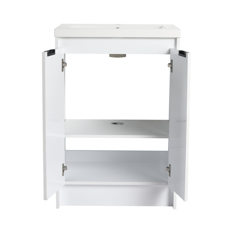 Meuble-lavabo de salle de bain autoportant 24 po avec lavabo en résine blanc brillant (LPB120D24GWH-GRB2440)
