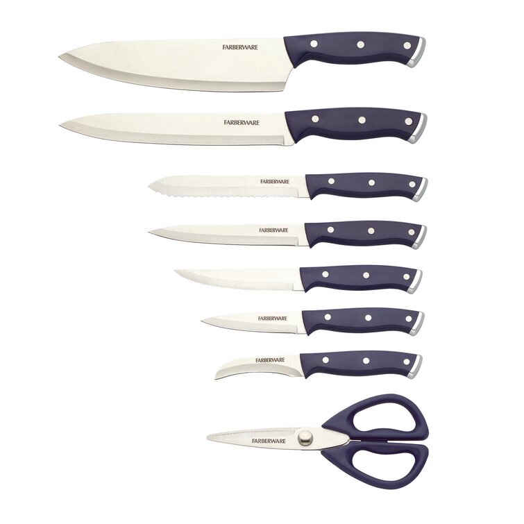 Farberware EdgeKeeper 14-Piece Forged Triple Rivet Kitchen Knife Block Set,Black