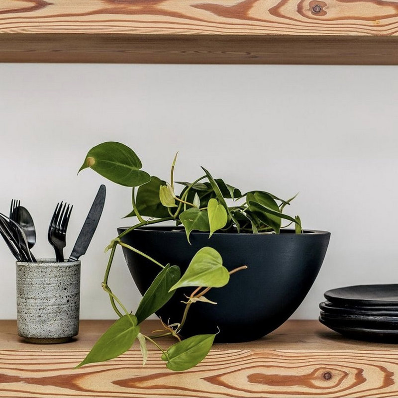 Aquita Handmade Pot Planter, 6" H x 12" W x 12" D, Black