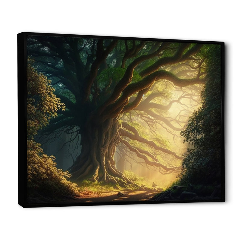 Soleil à travers les branches de l'arbre majestueux I - décoration murale forêt, H 16 po x l 32 po x P 1 po