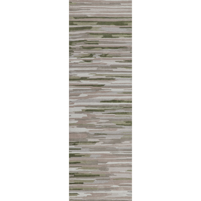 Hand-Tufted Indoor Rug Abstract Stripe Brown/Beige/Green, Runner 2'6" x 8'
