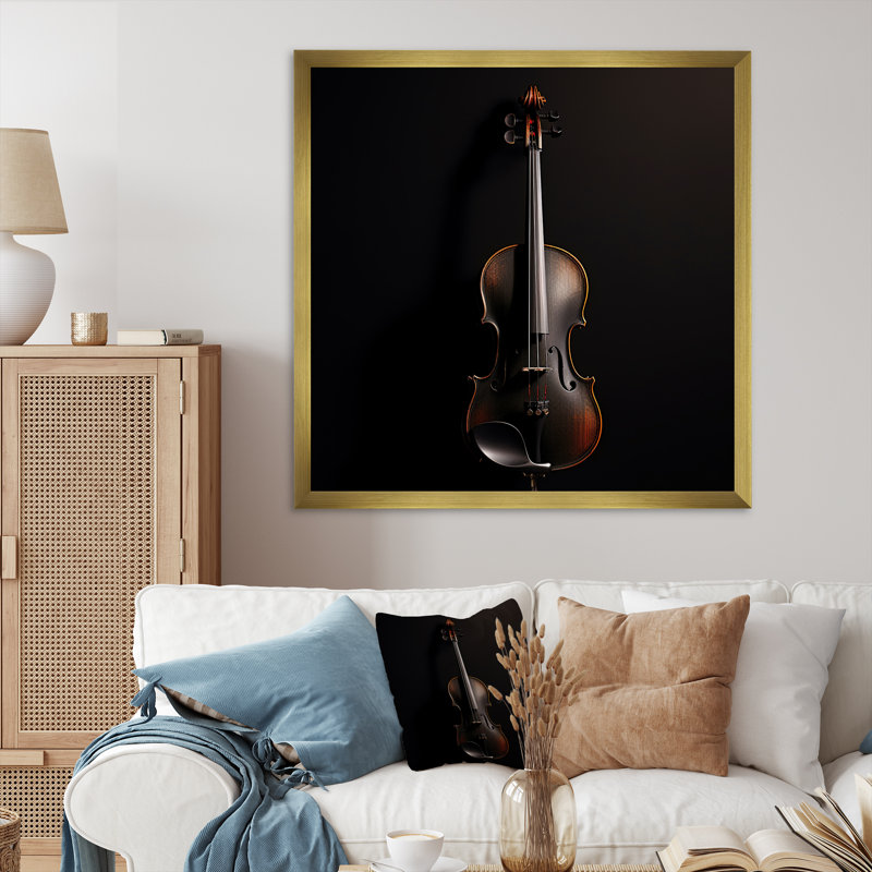 Violon vibrato élégant ébène sur toile, H 24 po x l 24 po, Encadrement doré