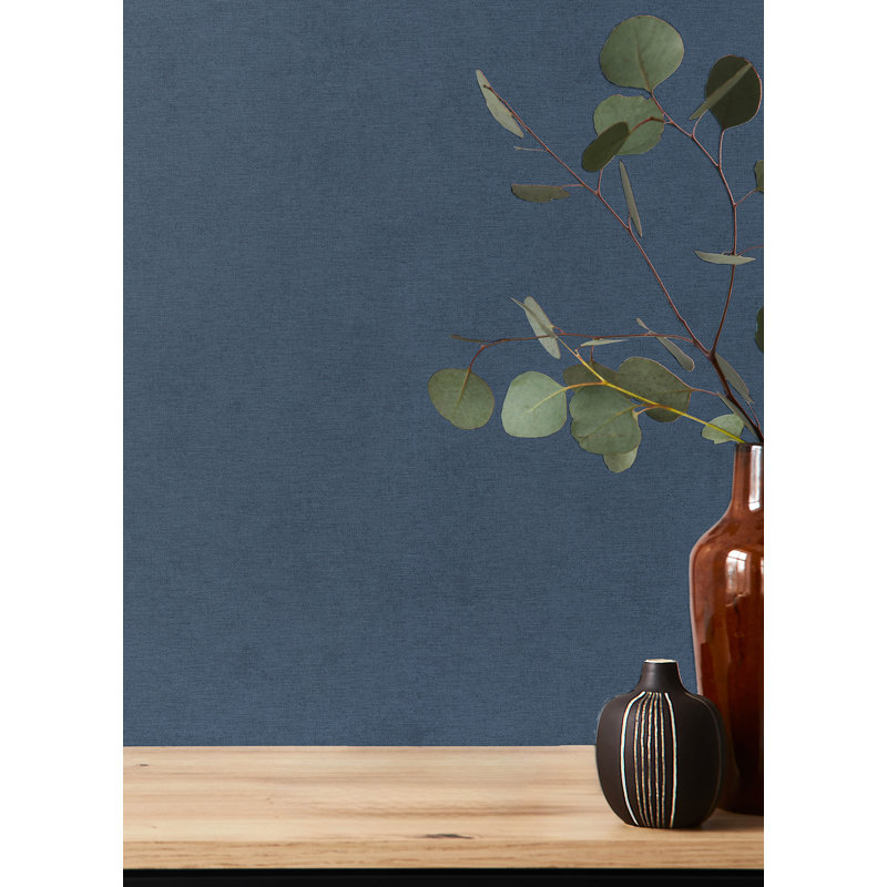 Papier peint imitation lin bleu marine Cullen, Bleu