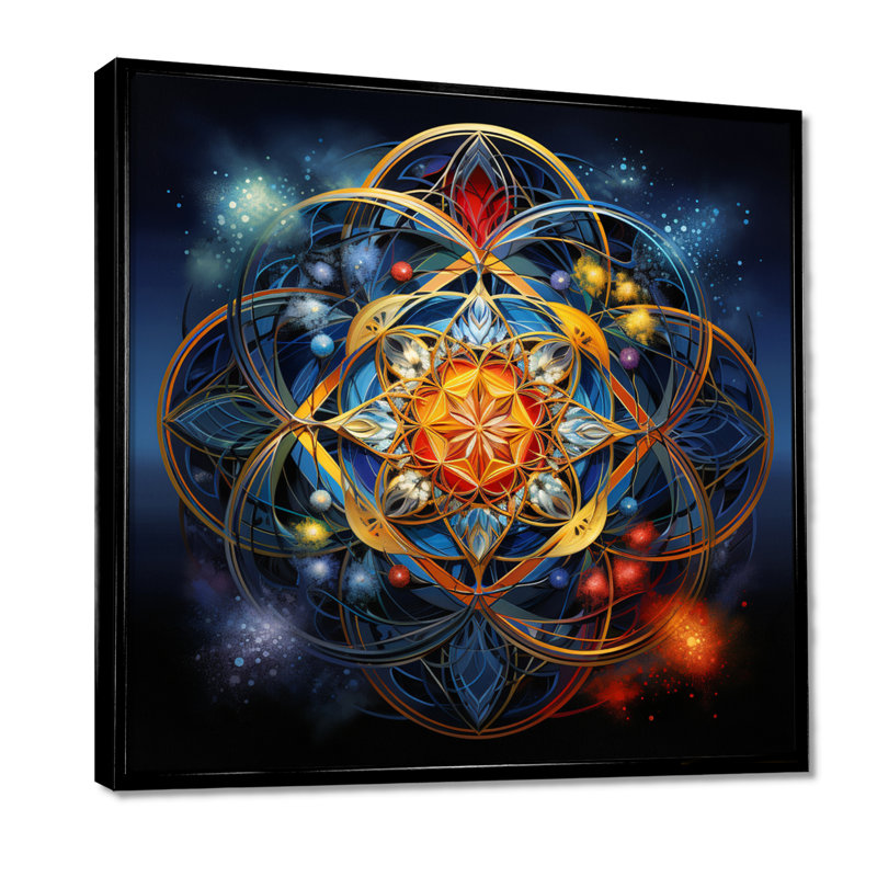 Mystère cosmique mauve - art mural Boho Mandala, H 30 po x l 30 po x P 1 po, Toile avec cadre flottant noir