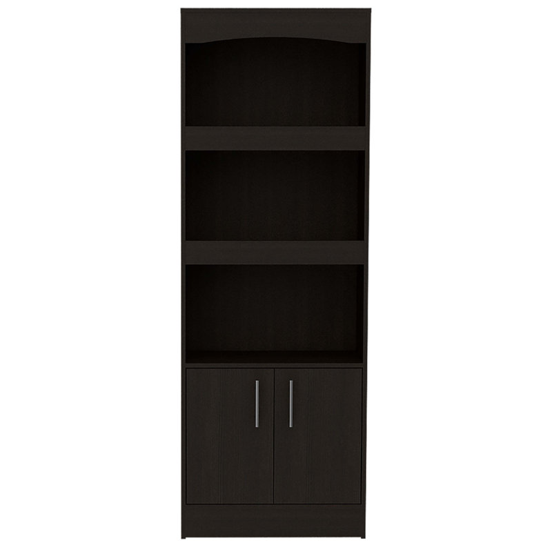 Bibliothèque Durango, trois tablettes, armoire à deux portes, Noir, noir, noir, noir