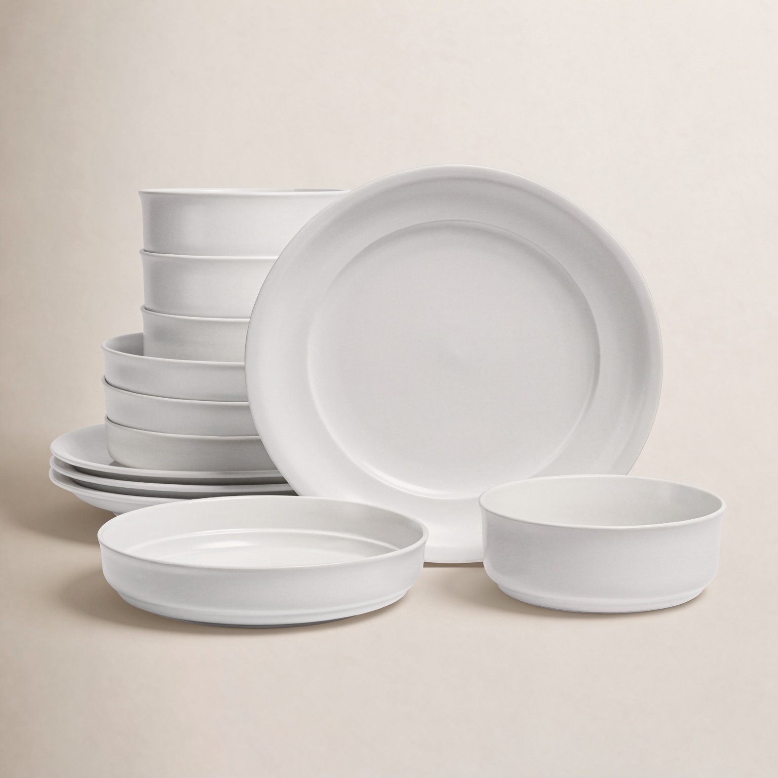 Rimmed Stoneware Dinnerware Set - Service for 4, White