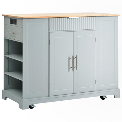 Fluted Kitchen Island with Trash Can