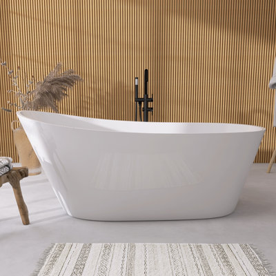 Acrylic Freestanding  White Soaking Bathtub 67'' x 29.5'' Single Slipper Stand Alone Tub  with Side Drain