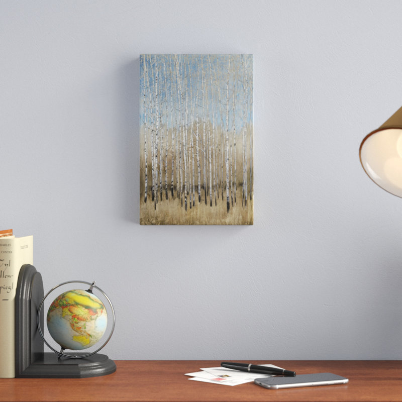 «Dusty Blue Birches I», peinture sur toile, H 12 po x l 8 po
