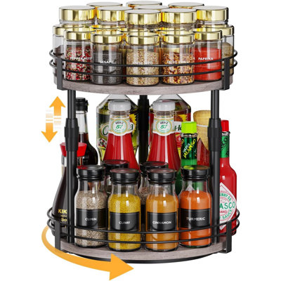 Double-Layer Rotating Seasoning Storage Rack, Suitable For Kitchen Countertop Food Storage Room, Rotating Seasoning Rack Storage Rack, Adjustable Height