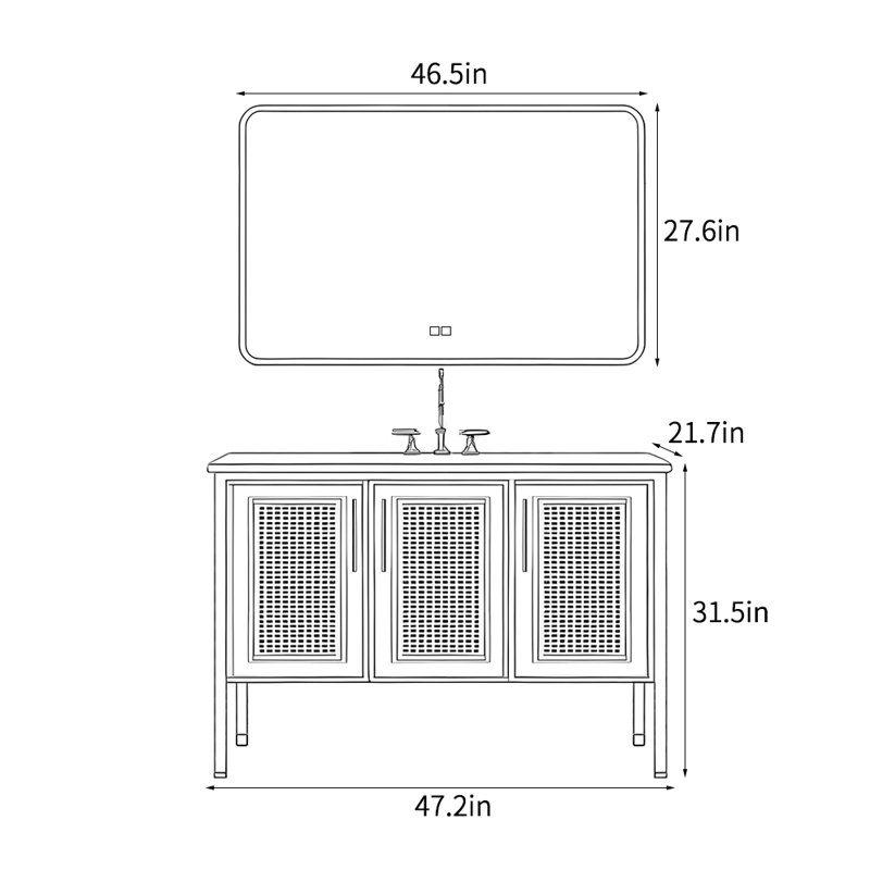 Armoire de salle de bain rétro chinoise, H 31,5 po x l 47,2 po x P 21,7 po