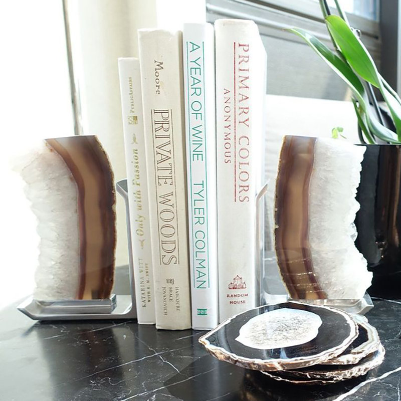 Silver and Agate Geode 2-Piece Bookend Set