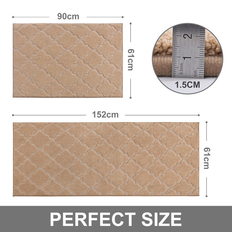 Muhd Kitchen Mat Set of 2, Beige, Rectangle 2' x 3'+ 2' x 5'