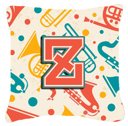 Instruments de musique rétro initiale intérieure/extérieure Throw Pillow, 14" H x 14" L x 4" D, W