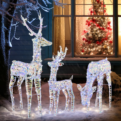 3PCS 5FT Champagne Gold Reindeer Family Christmas Decoration With LED Lights