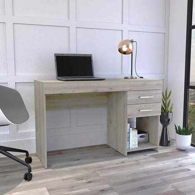 Bureau d'ordinateur, deux tiroirs, une tablette inférieure idéale pour le bureau ou le bureau dans la chambre ou le salon