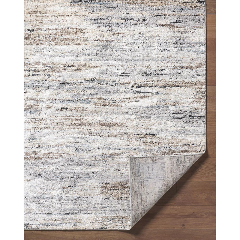 Tapis rectangulaire en plastique tissé à la machine en polyester / polypropylène beige / blanc / gris Andorra Plus