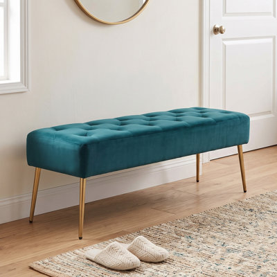 44" W Mid-Century Modern Tufted Velvet Bench
