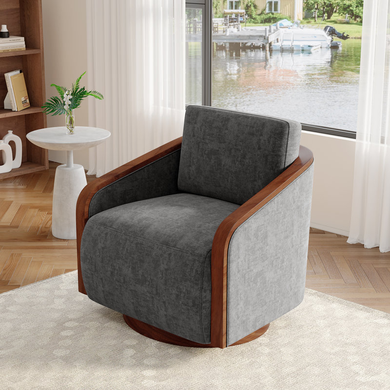 Upholstered Swivel Barrel Chair, Dark Grey