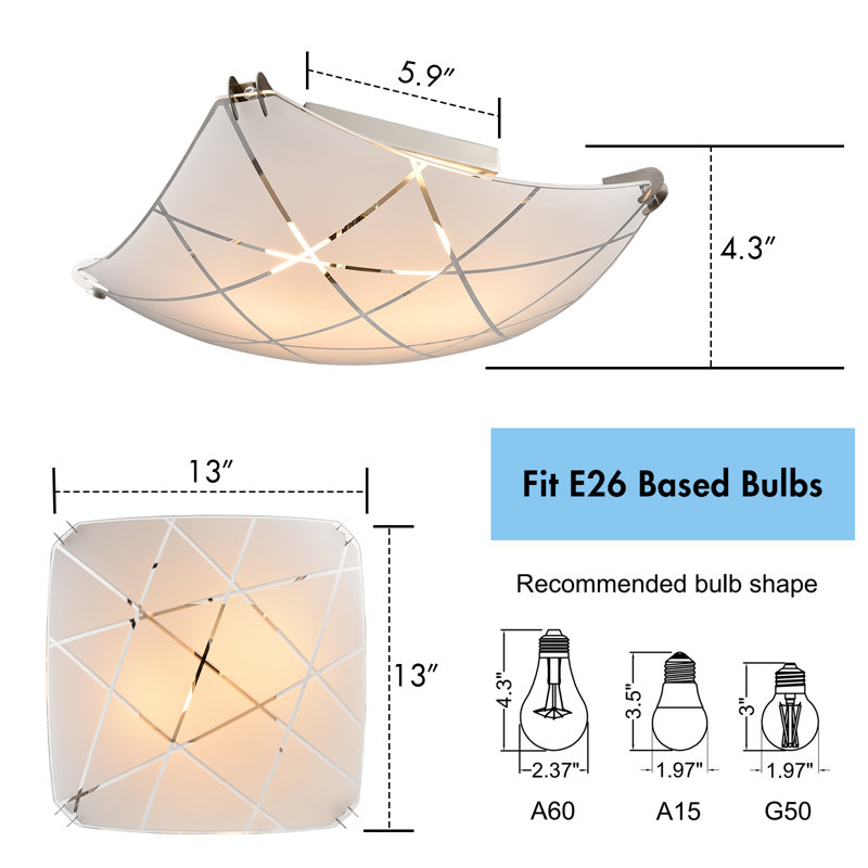 Modern Gold Ceiling Light with Square Curving Shade Dimmable, Brushed Nickel