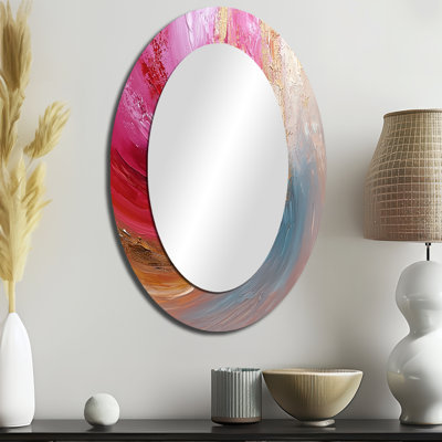 Harmony I or et rose à l'encre de mer - Miroir décoratif ovale abstrait sur métal