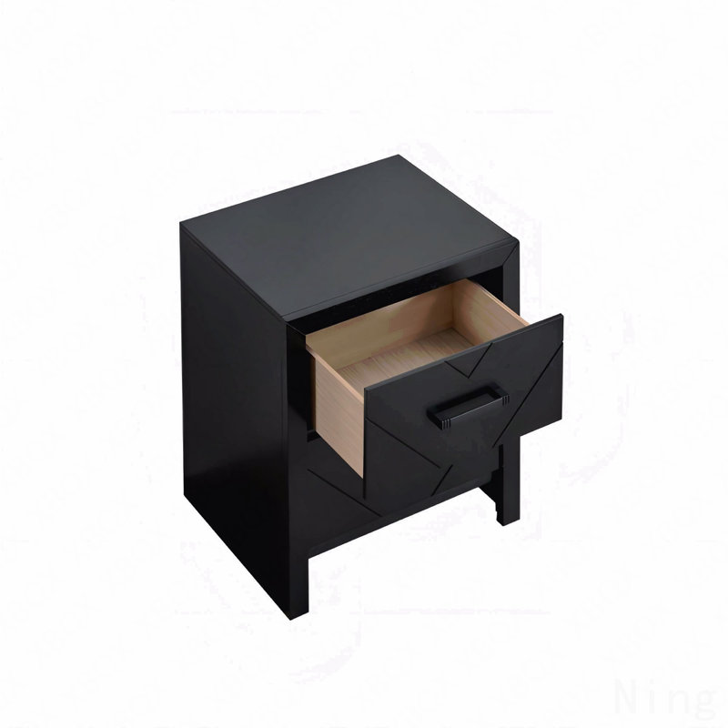 Table de chevet 2 tiroirs, finition noire, Noir