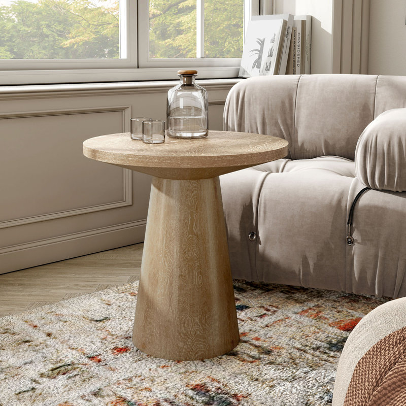 Table de bout ronde en bois massif, Brun