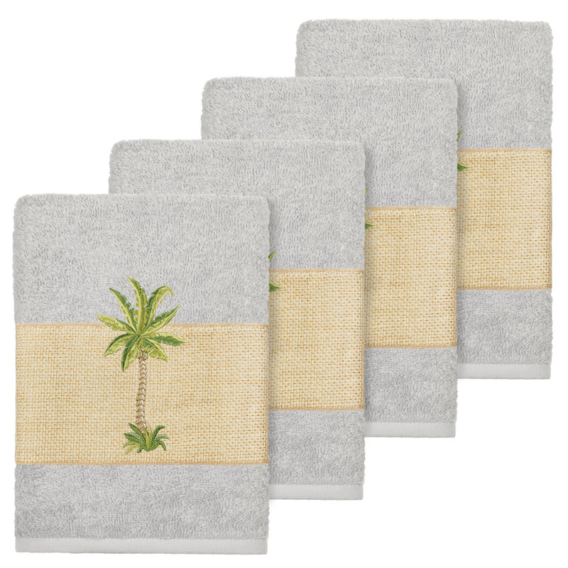 Colton 100% Turkish Cotton Embellished Washcloth, Light Gray