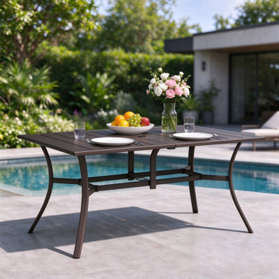 Table de salle à manger rectangulaire en métal 60 po pour 6 personnes, 60 po, résistante aux intempéries