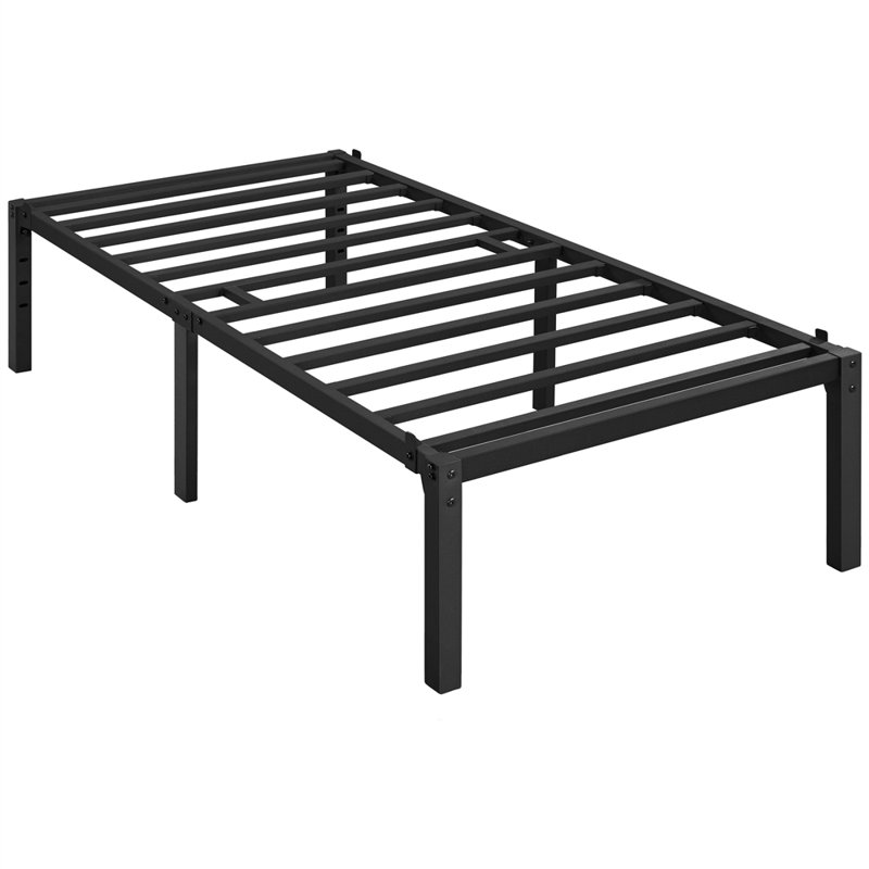 38cm H Black Metal Bed Frame With Non-slip Design, Steel Slat Support, Single (3')