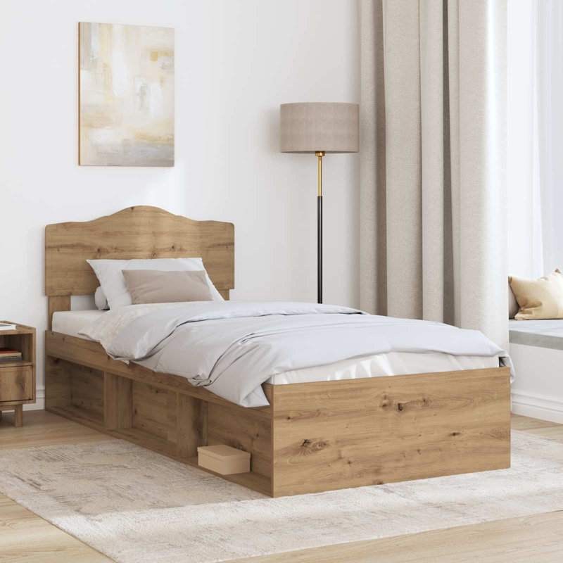 Solid Wood Bed Frame, European Single (90 x 200 cm), Artisian Oak