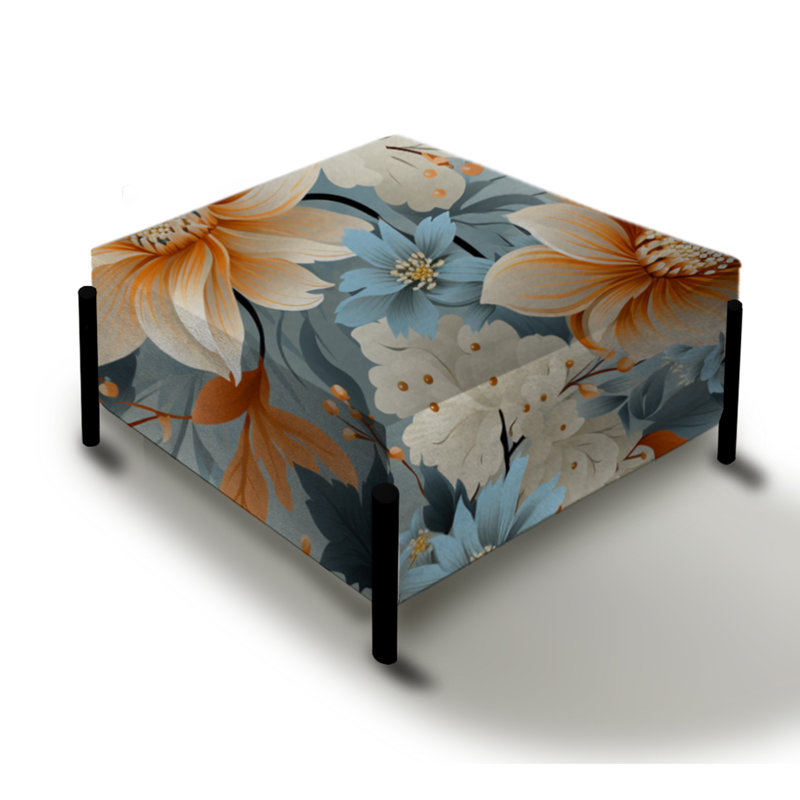 Grand repose-pieds carré bleu et beige