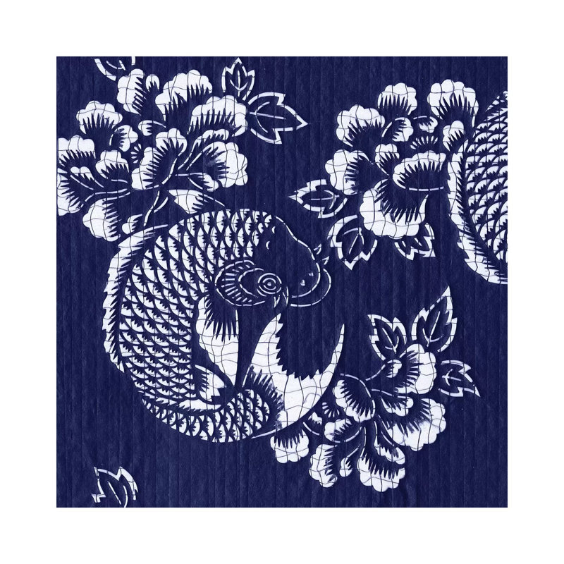 Indigo Carp Katagami I - Wrapped Canvas Print, 66.04 cm H x 66.04 cm W x 1.91 cm D