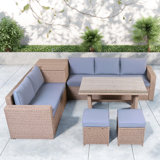 6-piece All Weather Pe Rattan Sofa Set With Adjustable Seat, Storage Box, Removable Covers And Tempered Glass Top Table