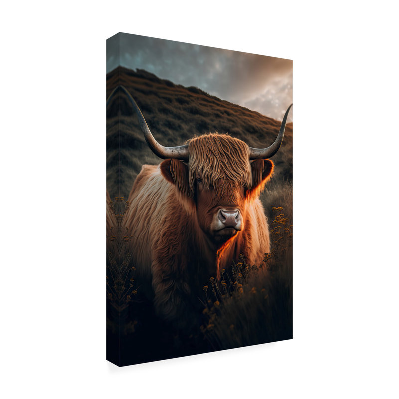 Impression sur toile tendue Cragmont Treechild Highland Cow with Big Horns, H 47 po x l 30 po x P 2 po