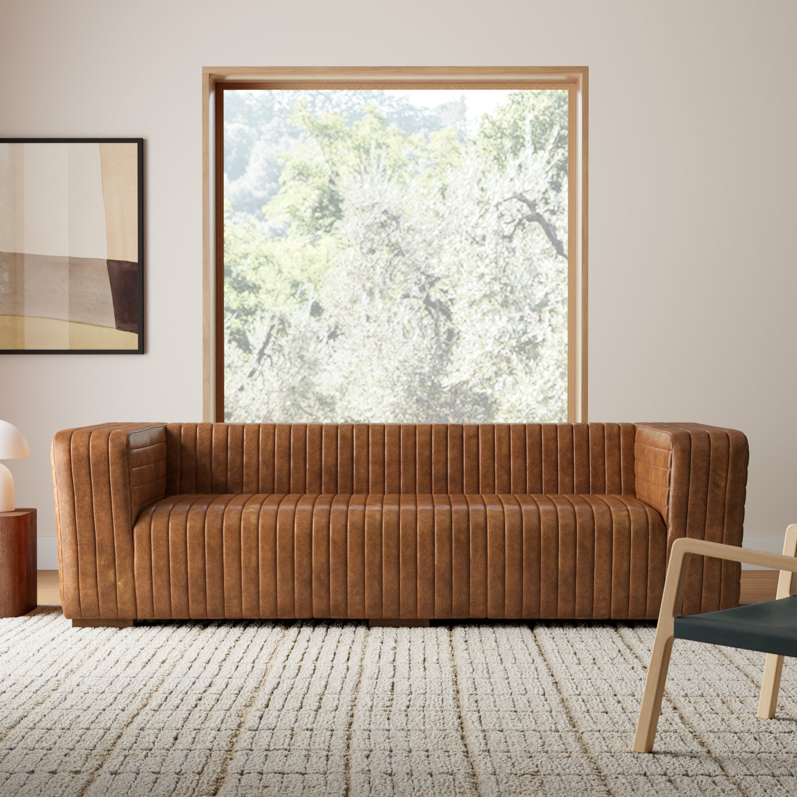 95" Genuine Leather Sofa, Cappuccino Genuine Leather