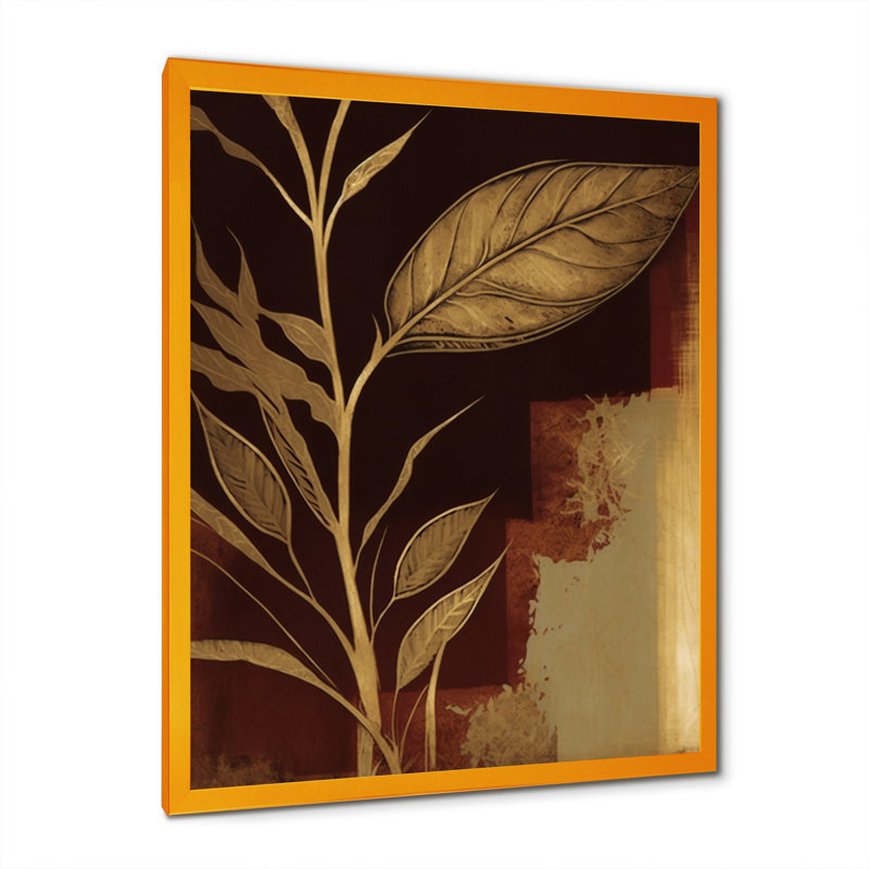 Terra Cotta Chocolate Leaves V - reproduction sur toile, H 32 po x l 24 po x P 1 po, Toile avec cadre photo doré