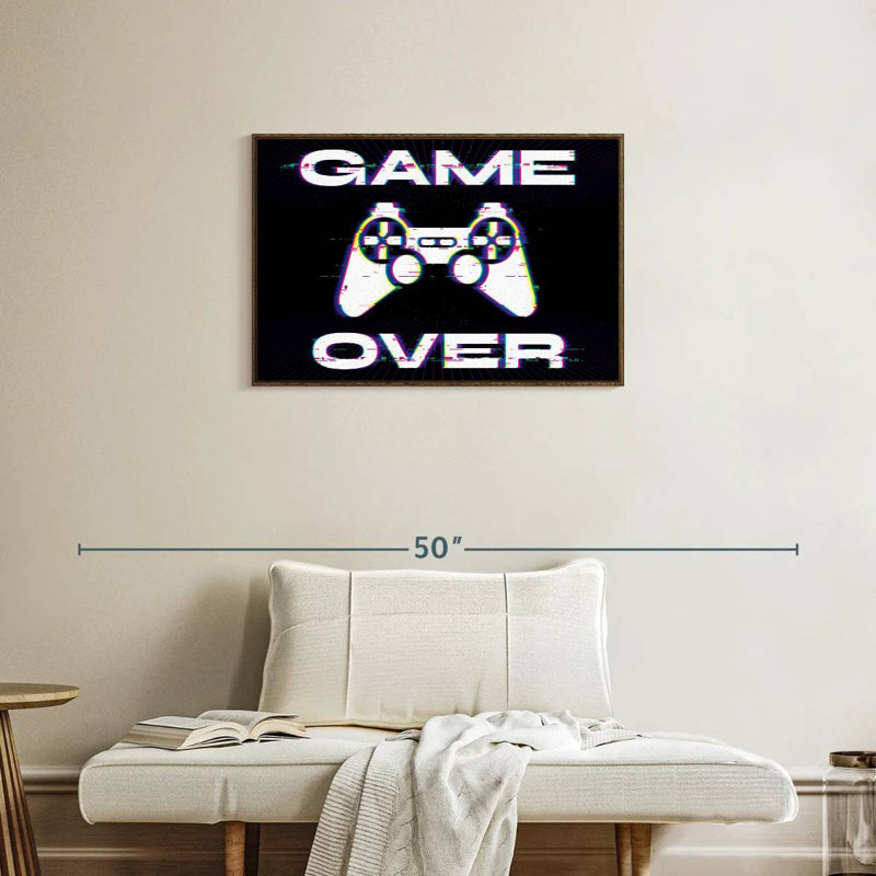 Game Over Glitch, Cadre flottant en noyer, 31 po x 21 po