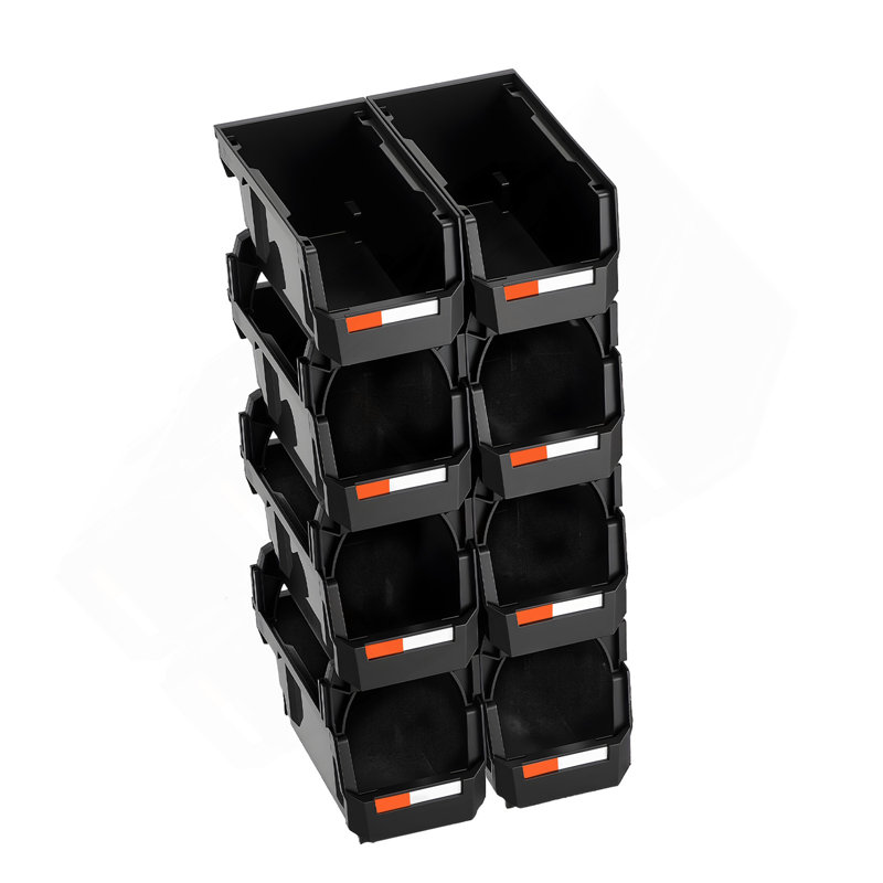 Plastic Stackable Storage Bins, 10.9 X 5.5 X 5.1 Inch (8 Pack), Plastic Containers For Organizing And Storage Bins For Closet, Garage, Small Parts, Office Supplies And Other Accessories, Black