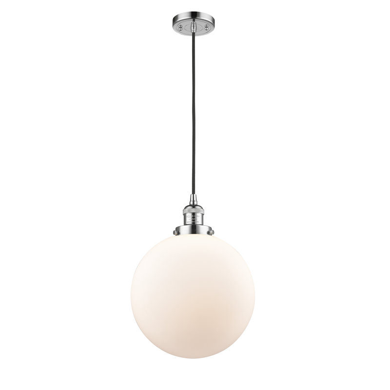 Luminaire sphère suspendu 1 lumières simple Lorene, Blanc mat, Ampoule non incluse, Chrome poli