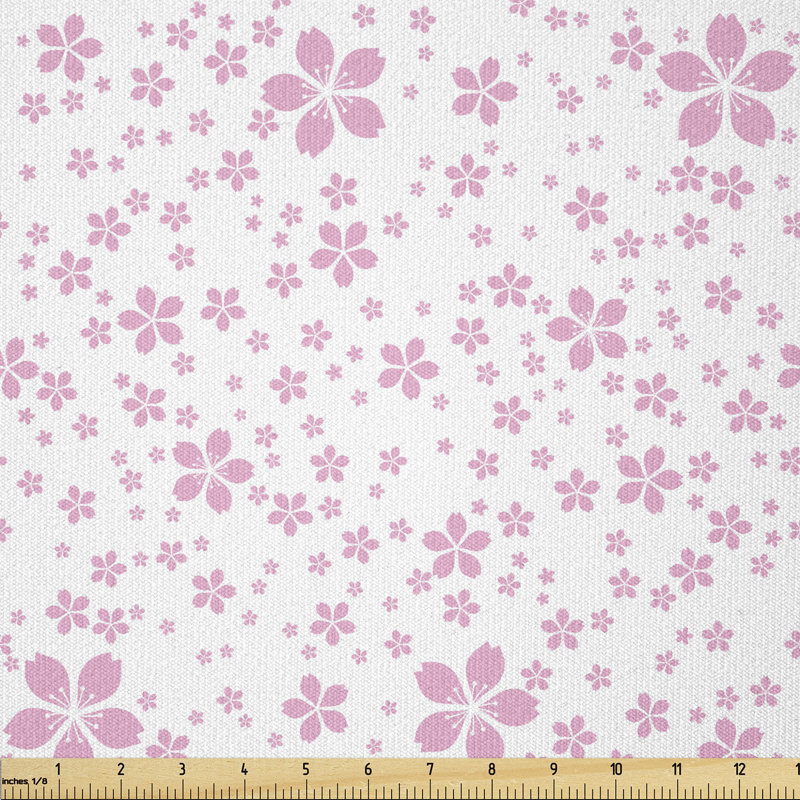 Devie Pink Flowers on White Background Multi-Purpose Fabric