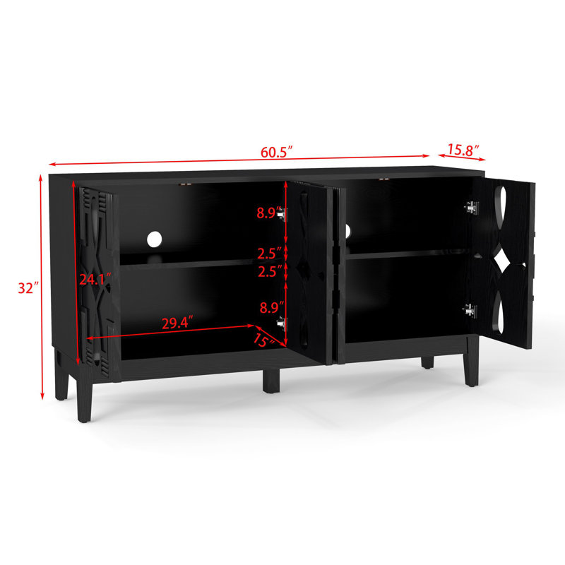 60.52" Kitchen Storage Sideboard Buffet Cabinet Console Table, Black