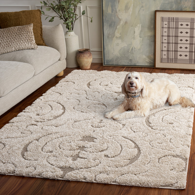 Elwin Shag Performance Damask Rug, Rectangle 5'3" x 7'6"
