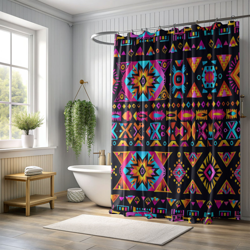 Rideau de douche standard 1 pièce Bold Aztec Designs, H 74 po x l 71 po