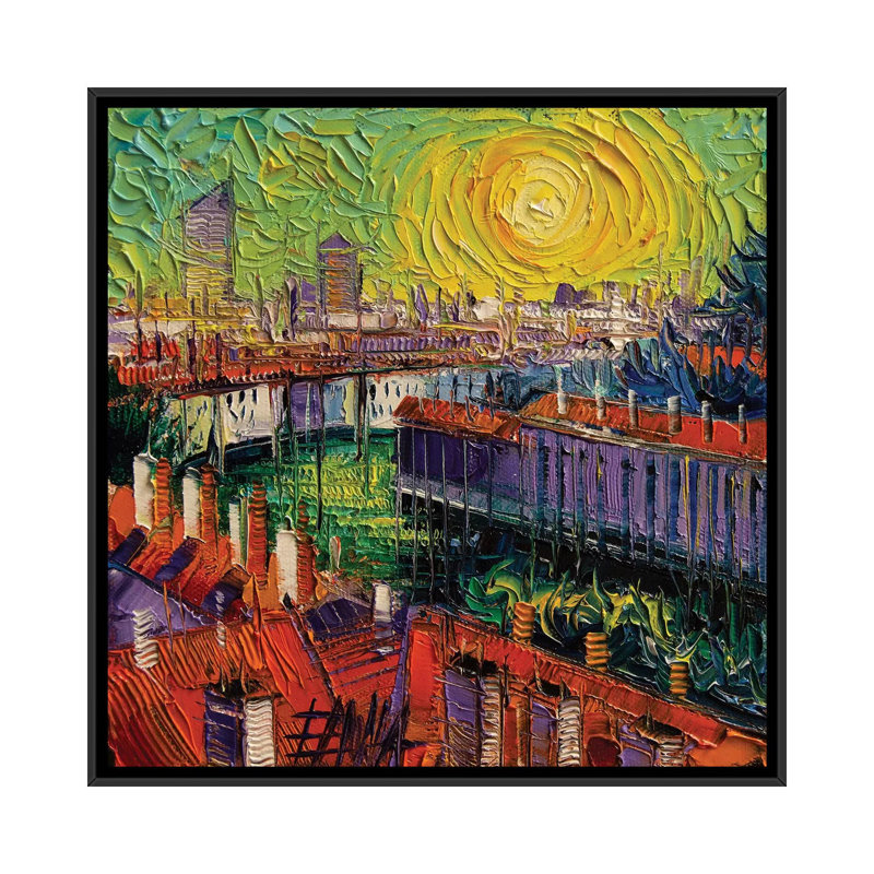«A Summer in Lyon», reproduction sur toile, H 18 po x l 18 po x P 1,5 po, Toile avec cadre noir, Pas de tapis