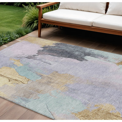 Tapis intérieur lavable abstrait 10 pi x 14 pi lavande et doré
