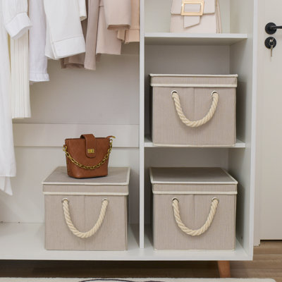3 Piece Fabric Box Set with Lids and Handles