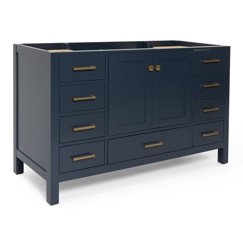 Cambridge 54'' W Single Bathroom Vanity Base, Satin Brass, Midnight Blue