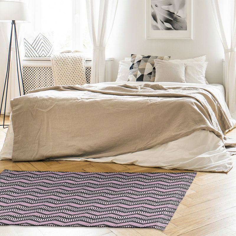 Tapis rose/noir à chevrons ondulés, Non