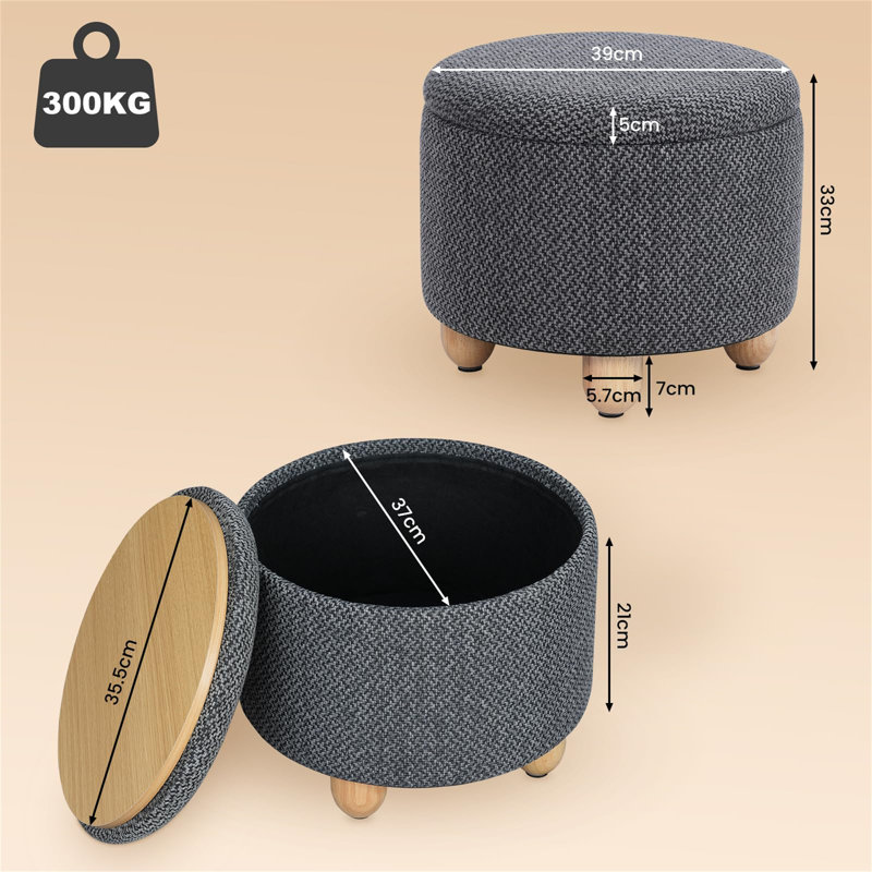 39cm Wide Footstool Ottoman, Black